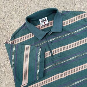 Vintage Le Tigre Polo Shirt Mens L Striped Pattern 90s Golf Casual Colorful
